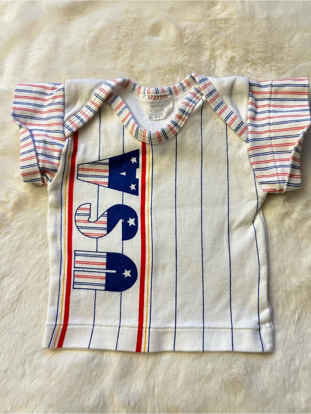 Vintage Baby Fair Red, White & Blue Stripe USA - 9 months